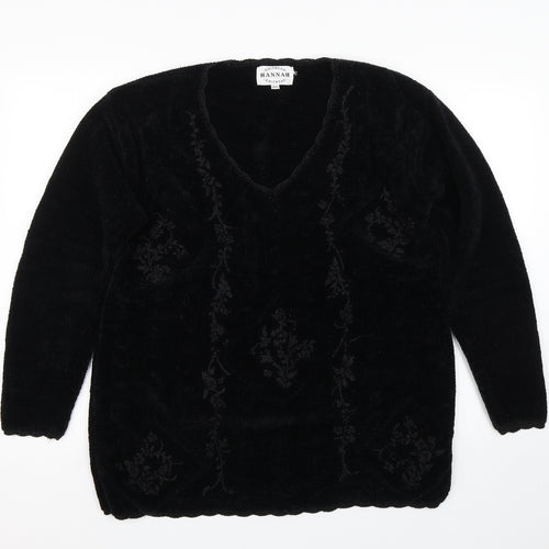 HANNAH Womens Black Floral  Pullover Jumper Size M