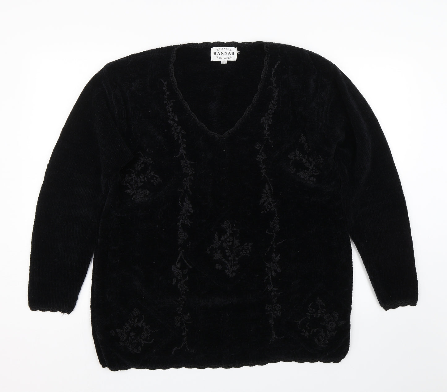 HANNAH Womens Black Floral  Pullover Jumper Size M