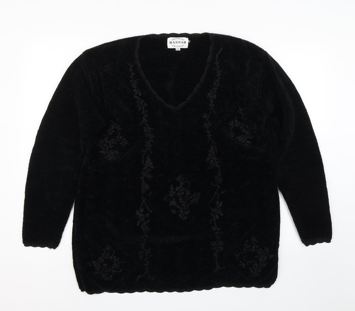 HANNAH Womens Black Floral Pullover Jumper Size M