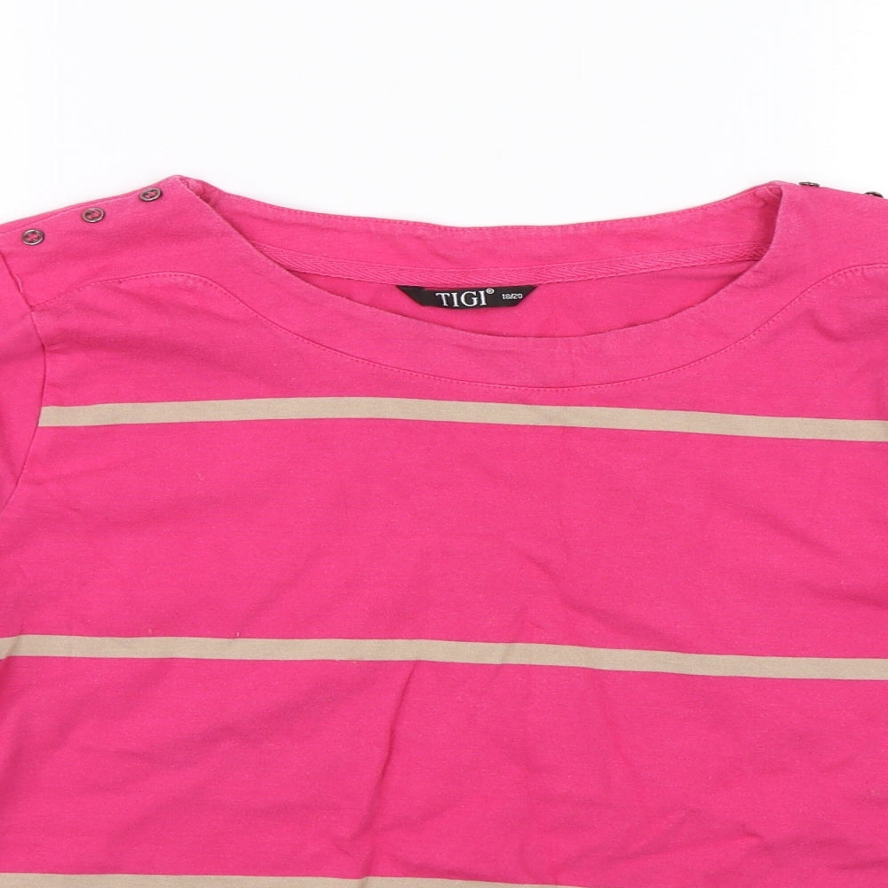 TIGI Womens Pink Striped  Basic T-Shirt Size 20