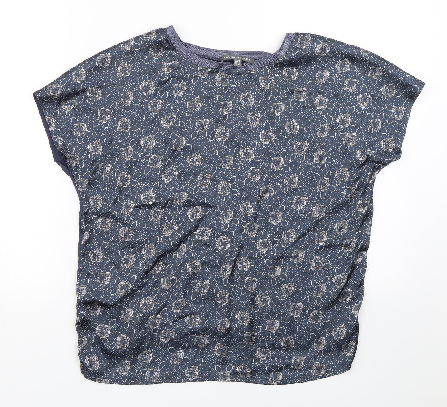 Laura Ashley Womens Blue Floral  Basic T-Shirt Size 10