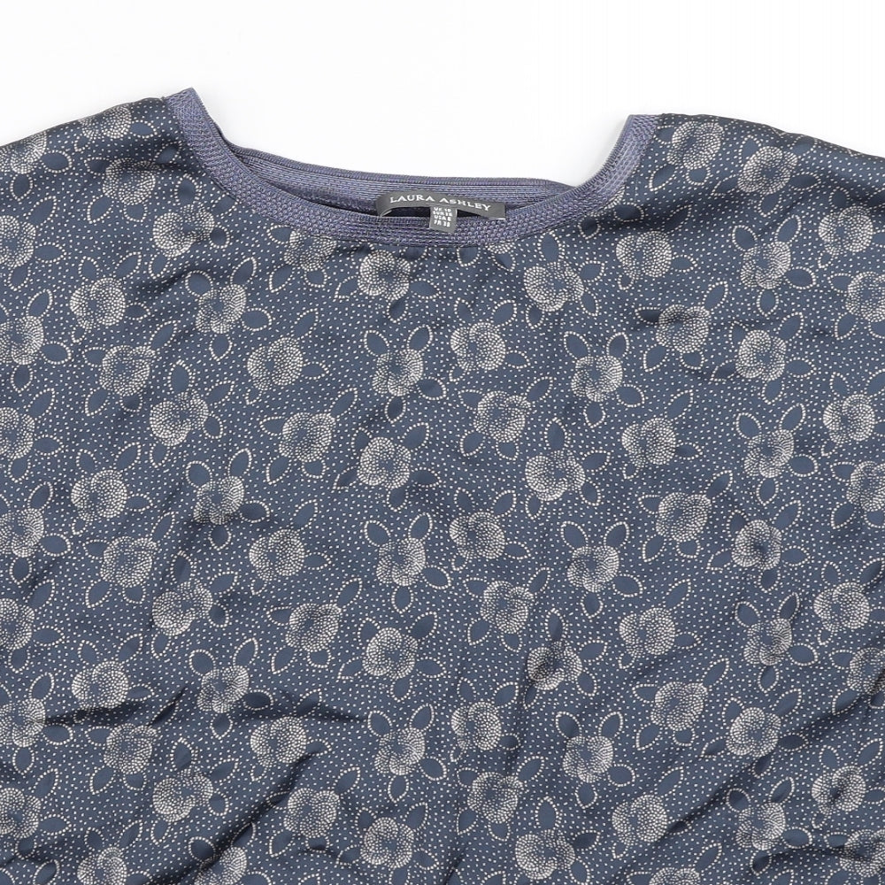 Laura Ashley Womens Blue Floral  Basic T-Shirt Size 10
