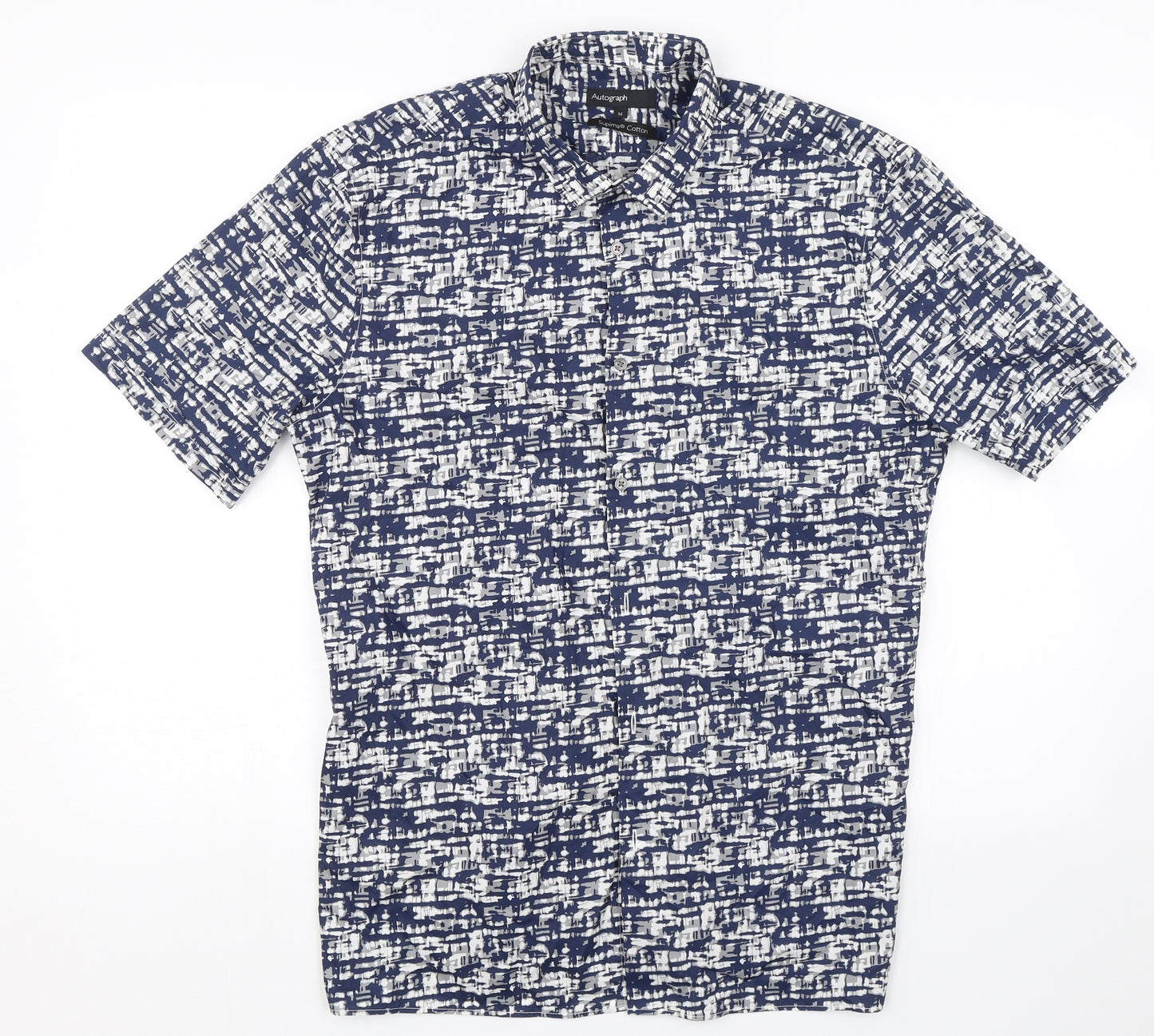 M&S Mens Blue Striped   Button-Up Size M