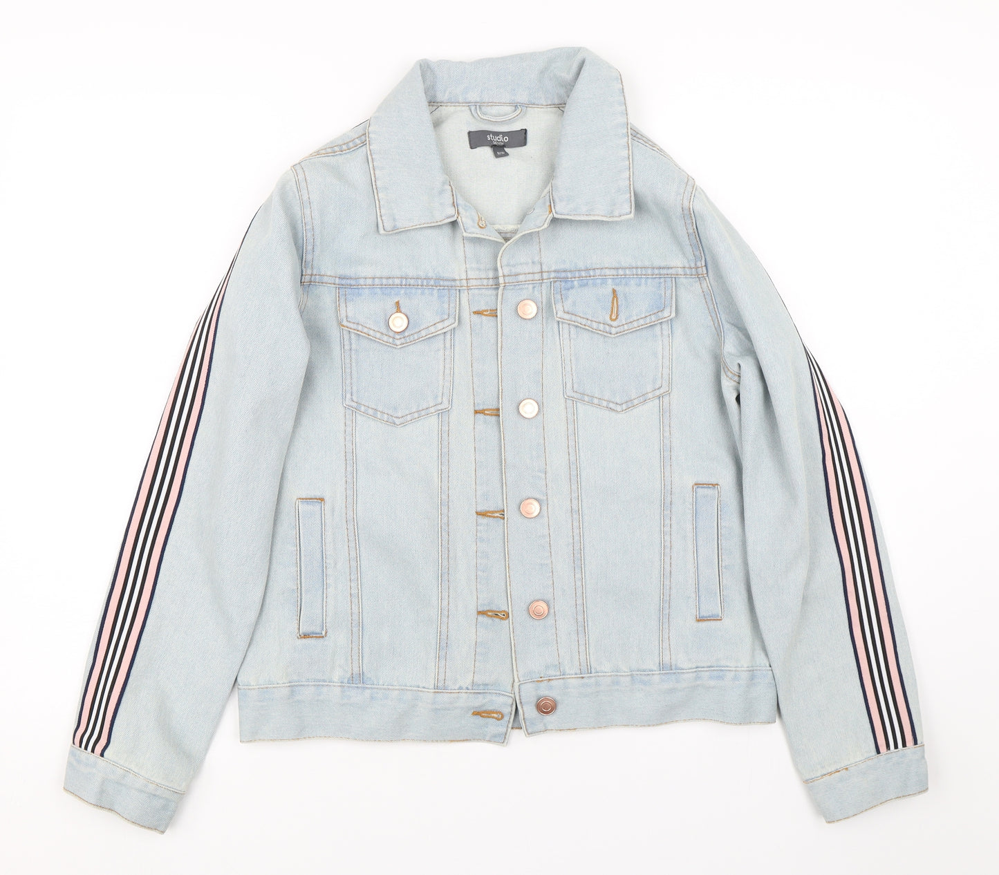 Studio Denim Womens Blue Striped Denim Jacket  Size 8