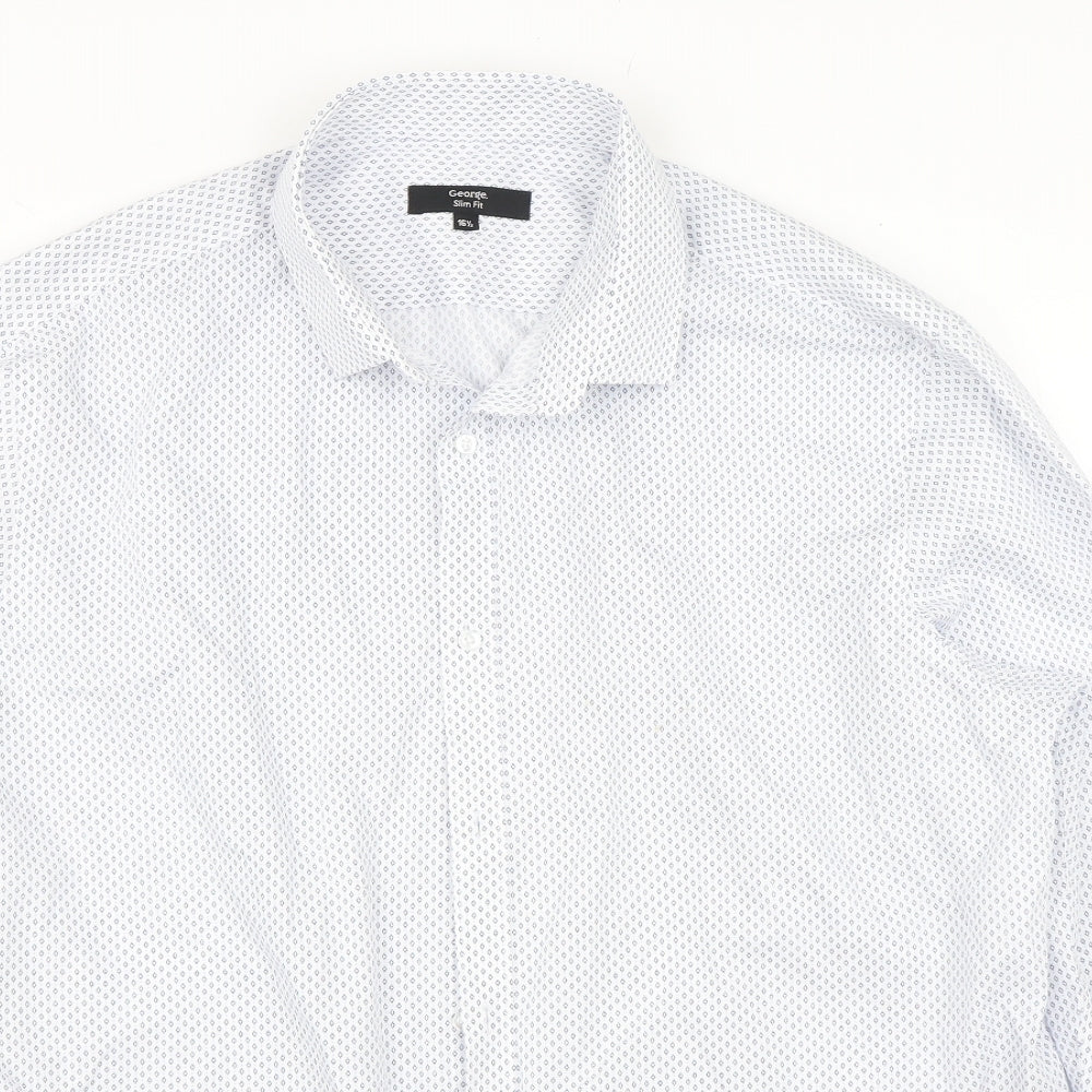 George Mens White Argyle/Diamond   Dress Shirt Size 16.5