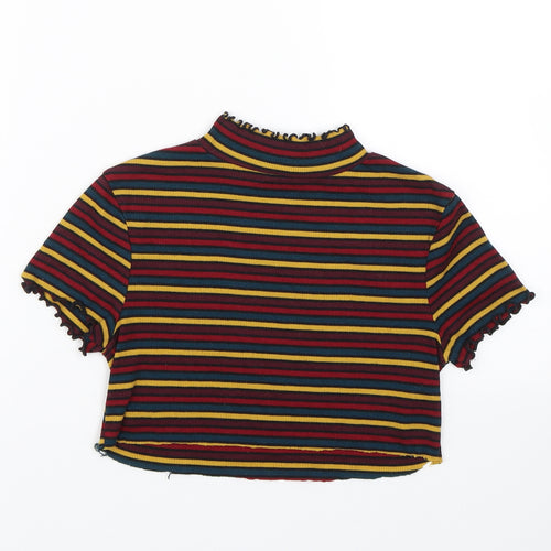 Primark Womens Multicoloured Striped  Cropped T-Shirt Size 2XS