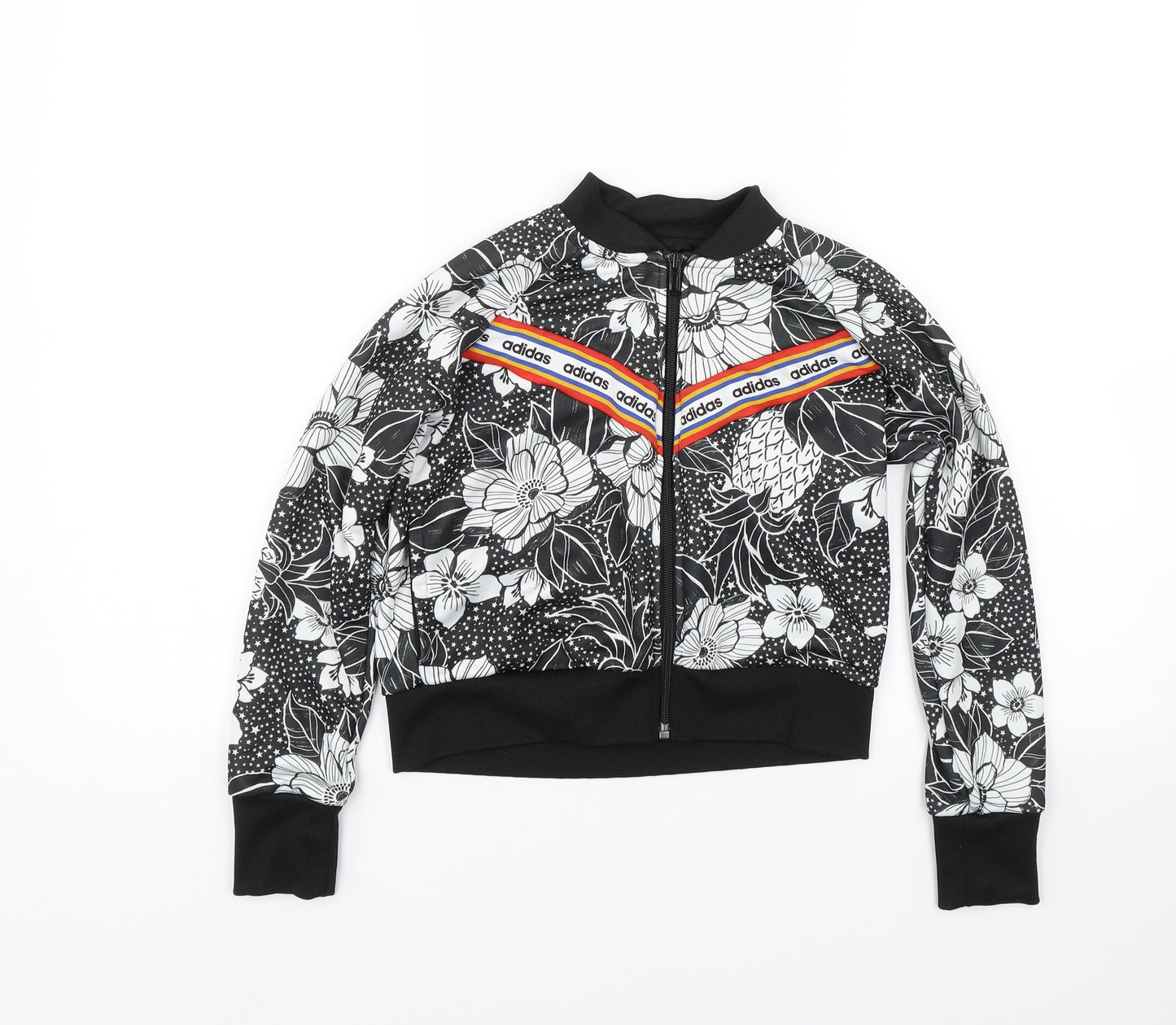 adidas Womens Black Floral  Full Zip Sweatshirt Size XS