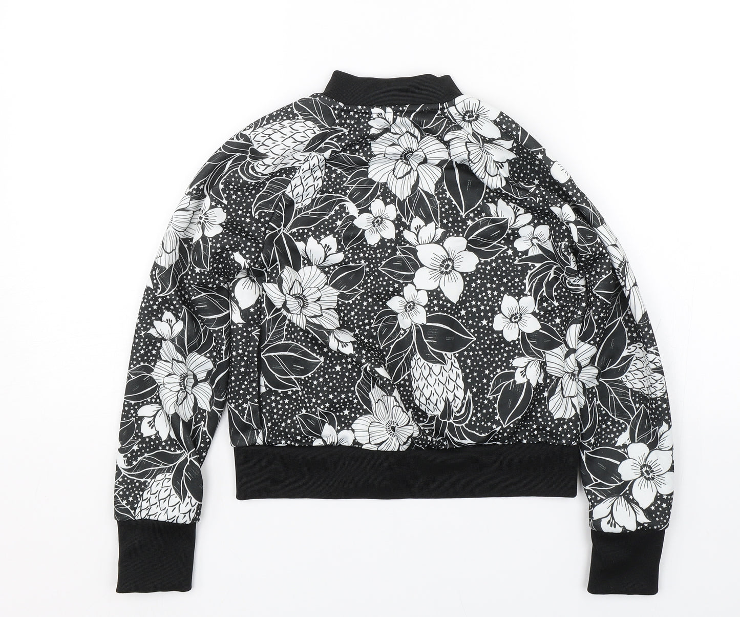 adidas Womens Black Floral  Full Zip Sweatshirt Size XS