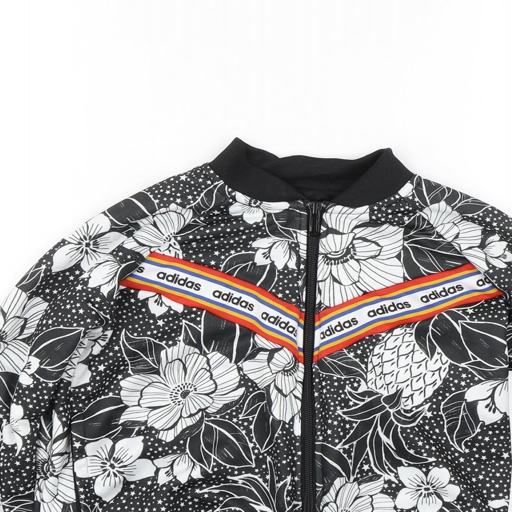 adidas Womens Black Floral  Full Zip Sweatshirt Size XS