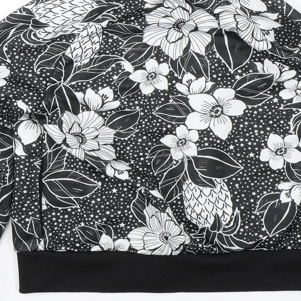 adidas Womens Black Floral  Full Zip Sweatshirt Size XS