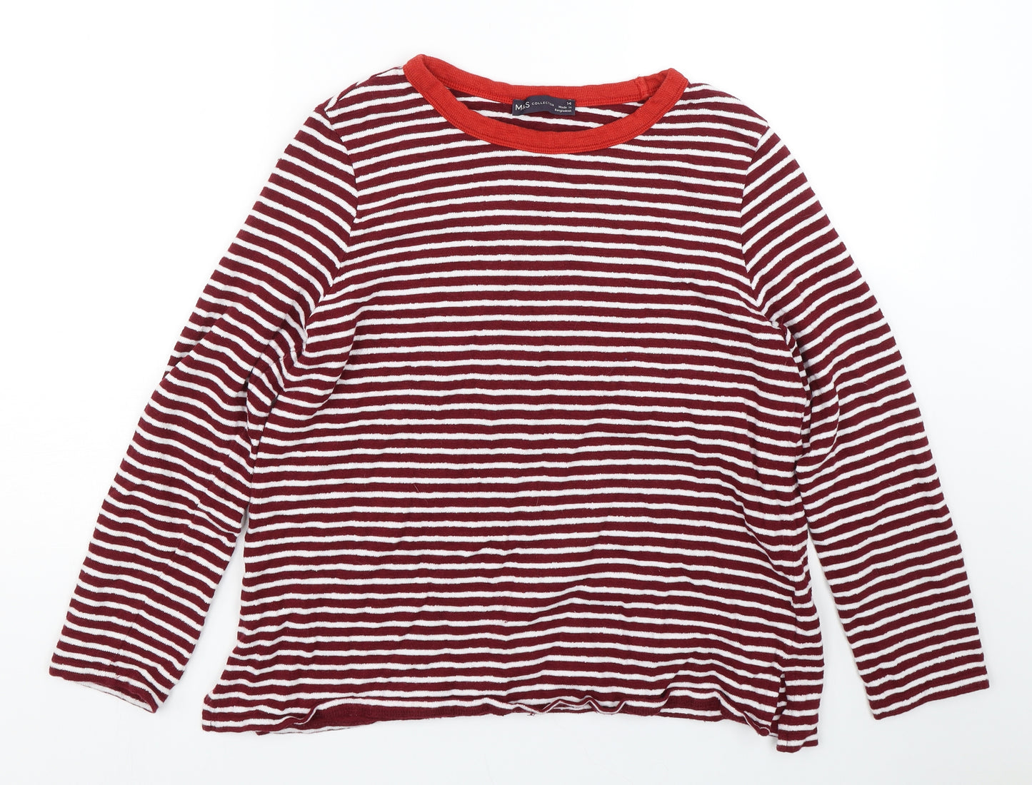 M&S Womens Red Striped  Pullover Jumper Size 14