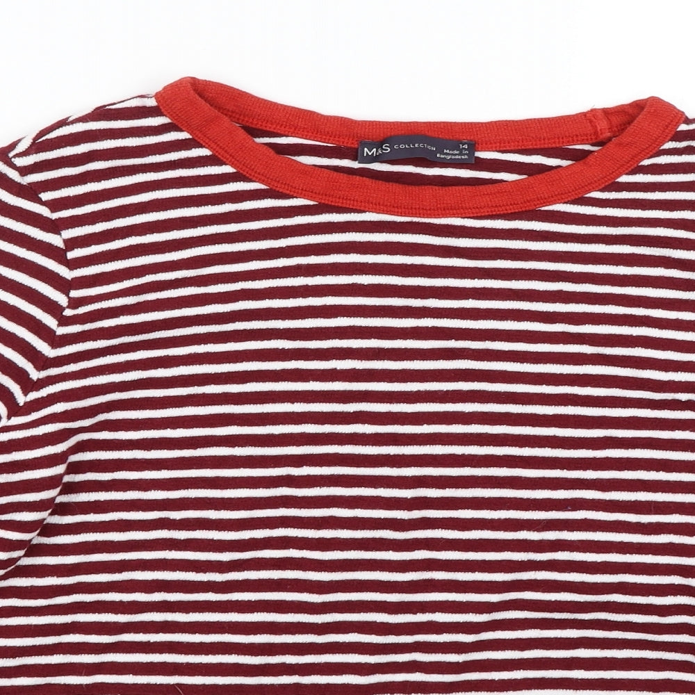 M&S Womens Red Striped  Pullover Jumper Size 14