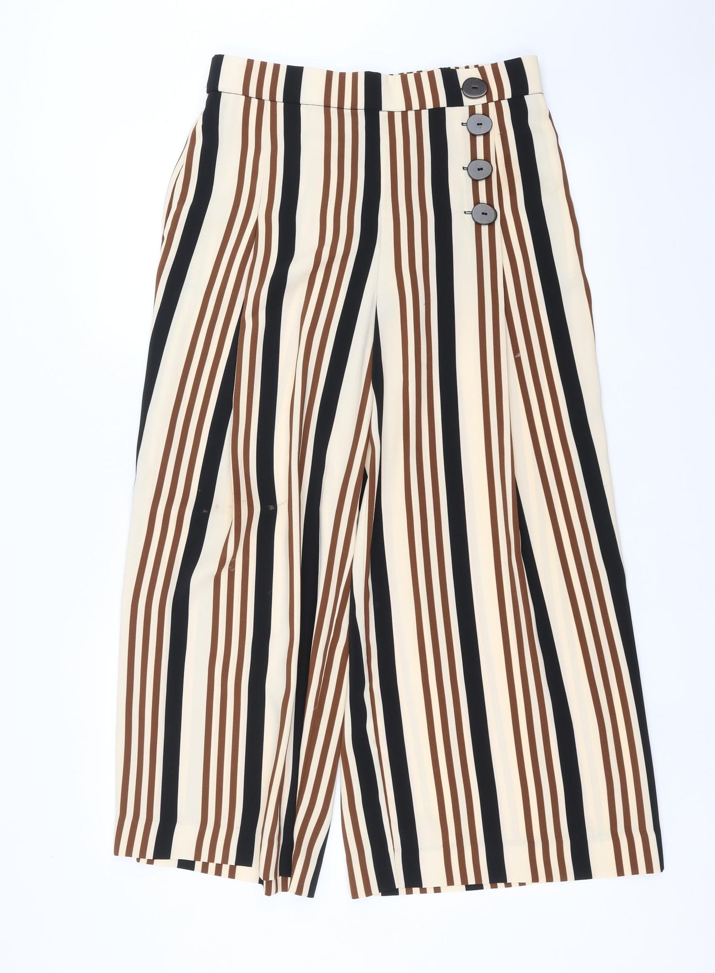 Zara Womens Beige Striped  Cropped Trousers Size L L24 in