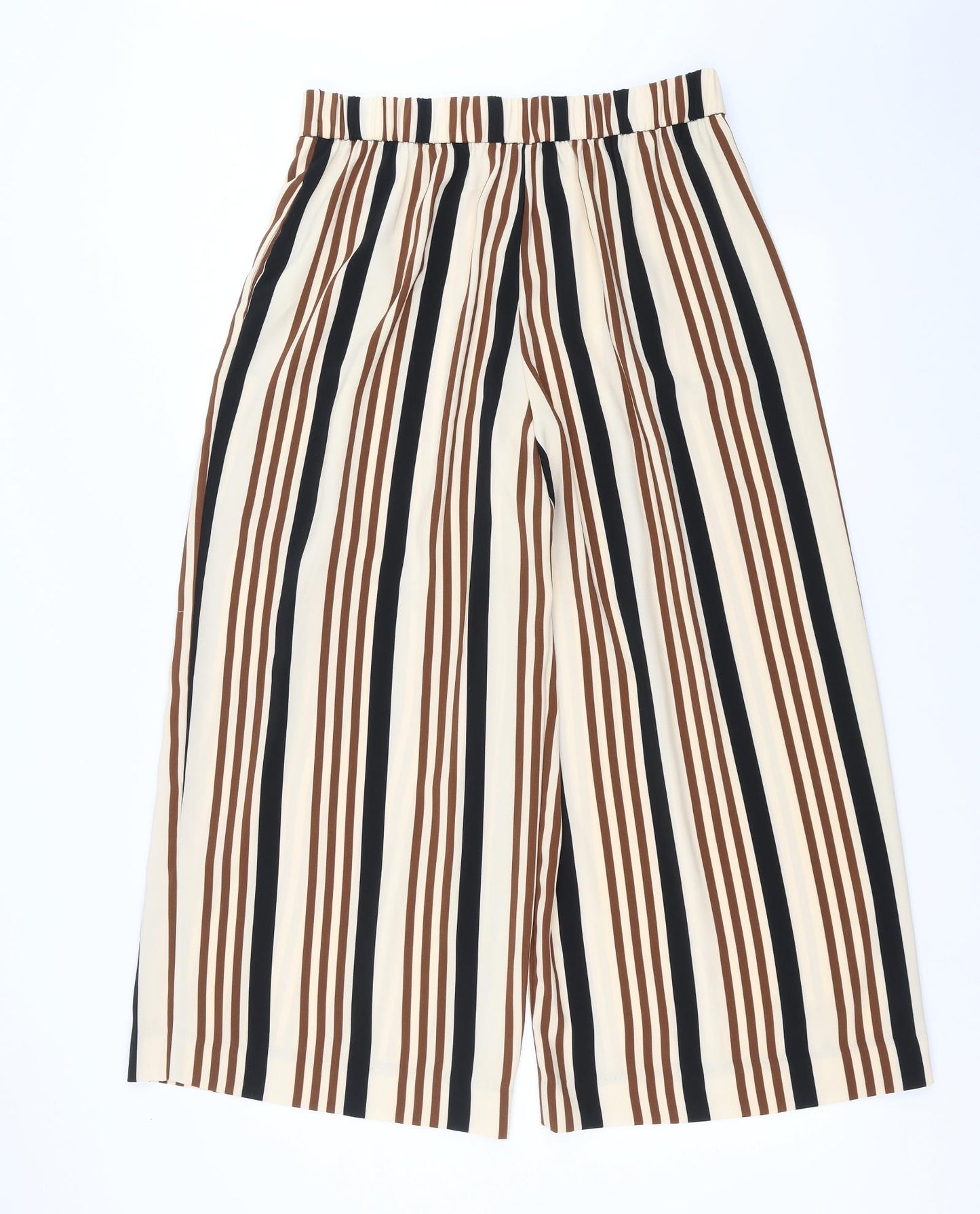 Zara Womens Beige Striped  Cropped Trousers Size L L24 in