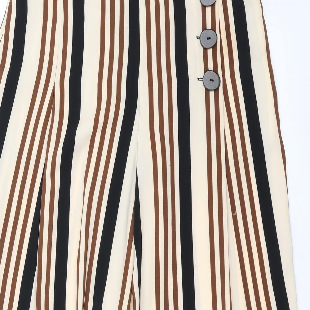 Zara Womens Beige Striped  Cropped Trousers Size L L24 in