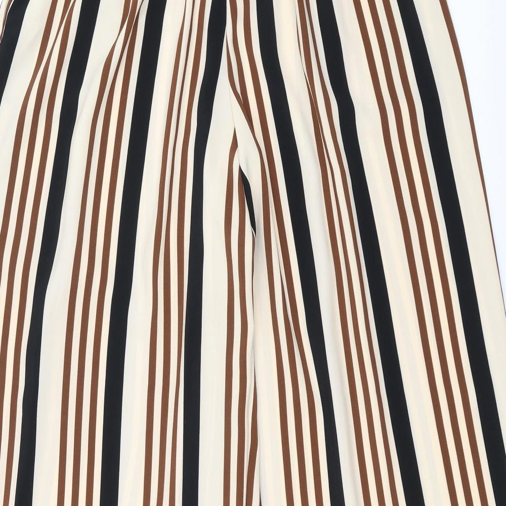 Zara Womens Beige Striped  Cropped Trousers Size L L24 in