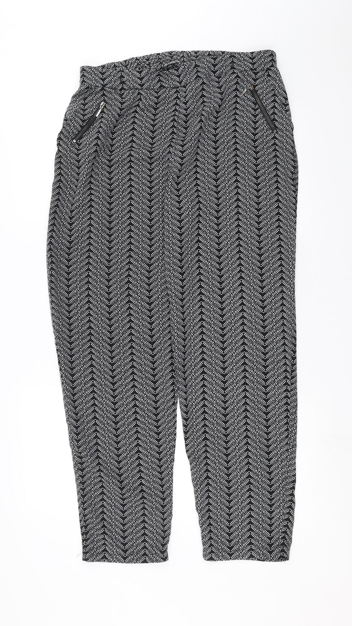 Bonmarché Womens Black Geometric  Trousers  Size 16 L28 in