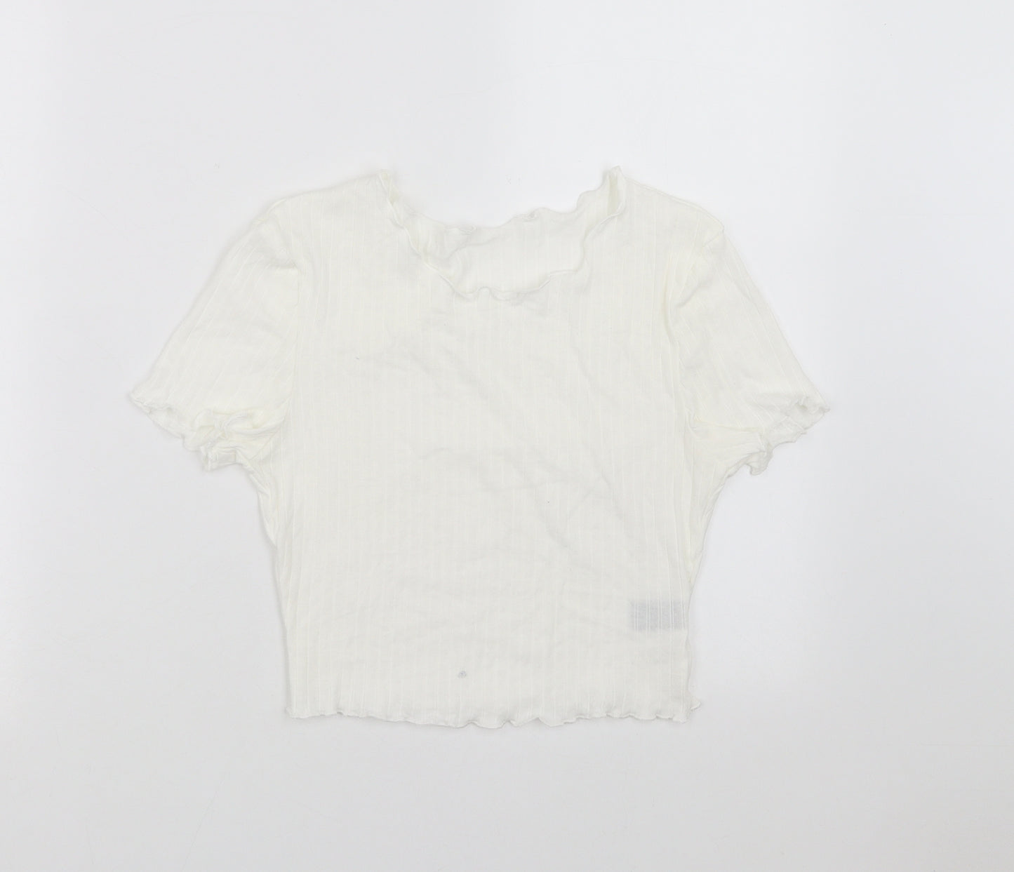 SheIn Womens White Striped  Cropped T-Shirt Size S