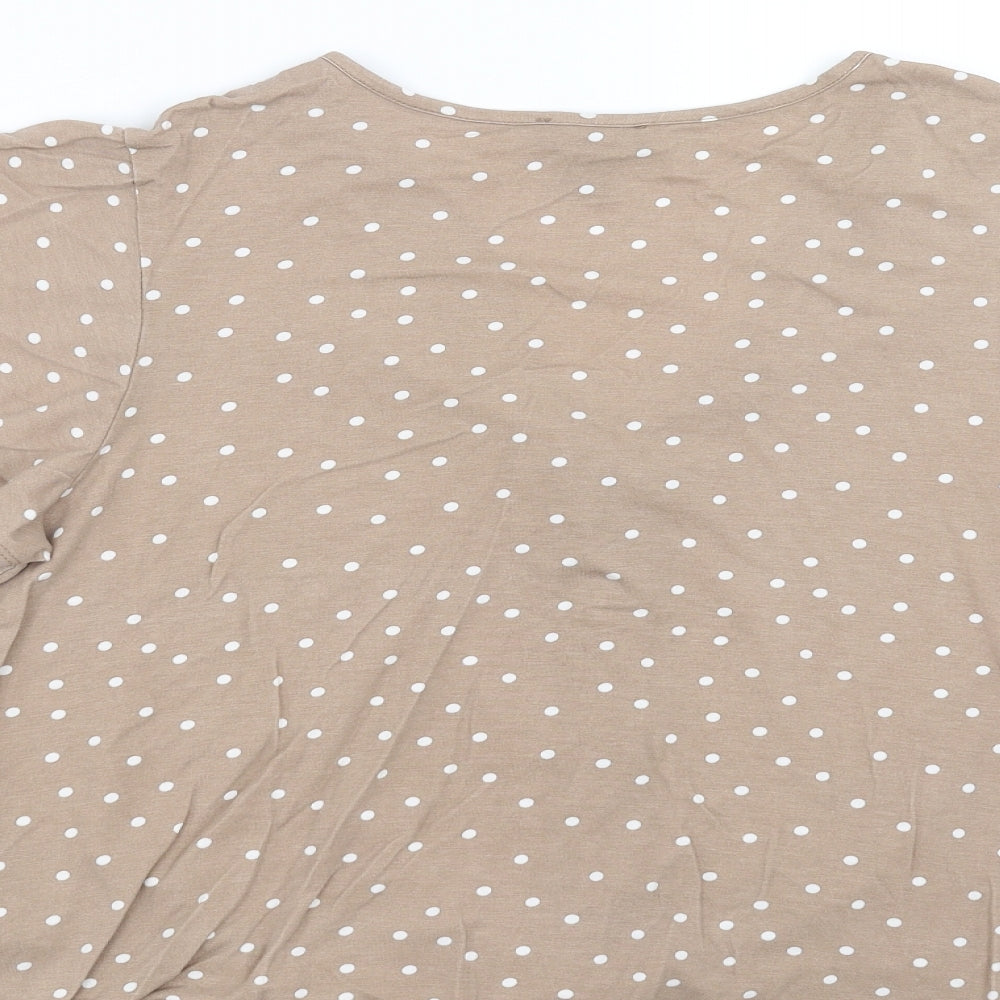 New Look Womens Brown Polka Dot  Basic Blouse Size 14  - tie Front Detail
