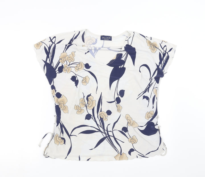 Saloos Womens White Floral  Basic Blouse Size L
