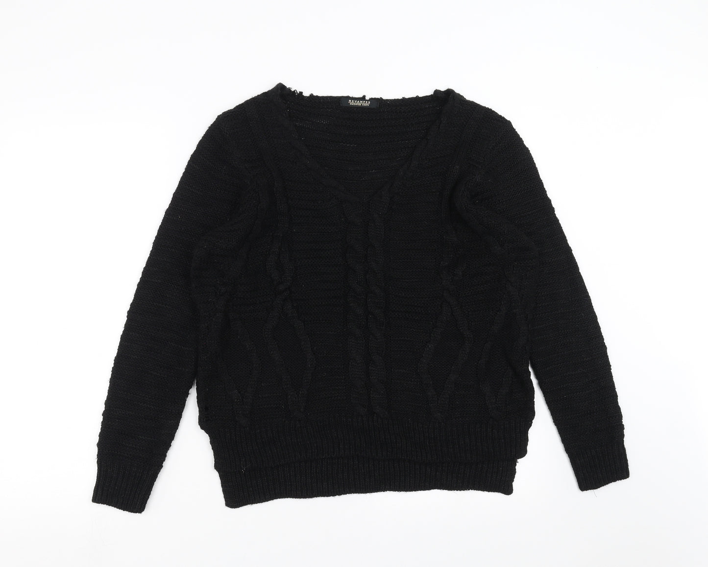 Revamped Womens Black  Knit Pullover Jumper Size M