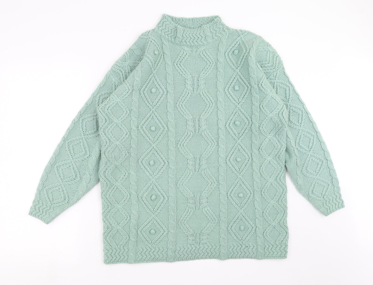 beaute knitwear Womens Green Geometric Knit Pullover Jumper One Size