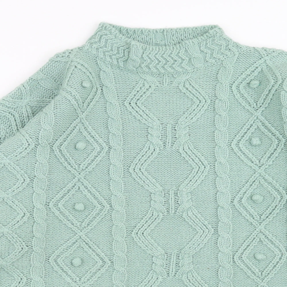 beaute knitwear Womens Green Geometric Knit Pullover Jumper One Size