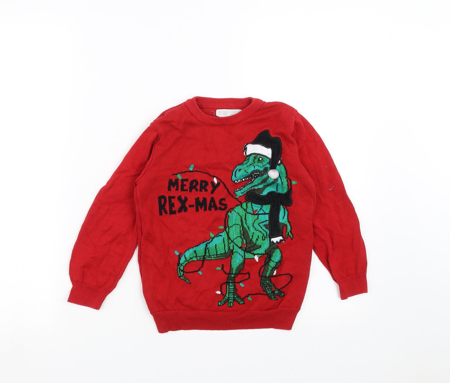 Primark Boys Red  Knit Pullover Jumper Size 5-6 Years  - christmas