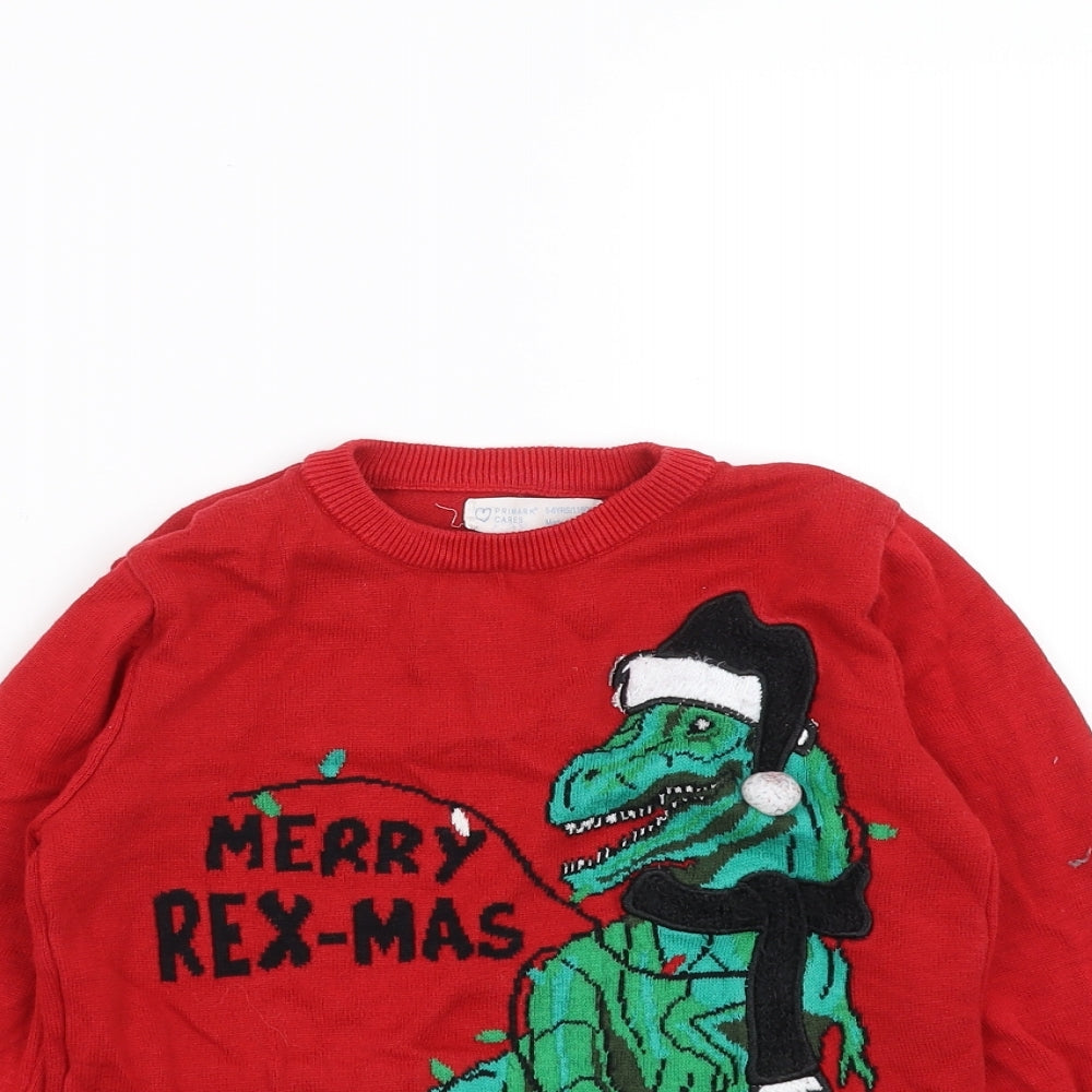 Primark Boys Red  Knit Pullover Jumper Size 5-6 Years  - christmas