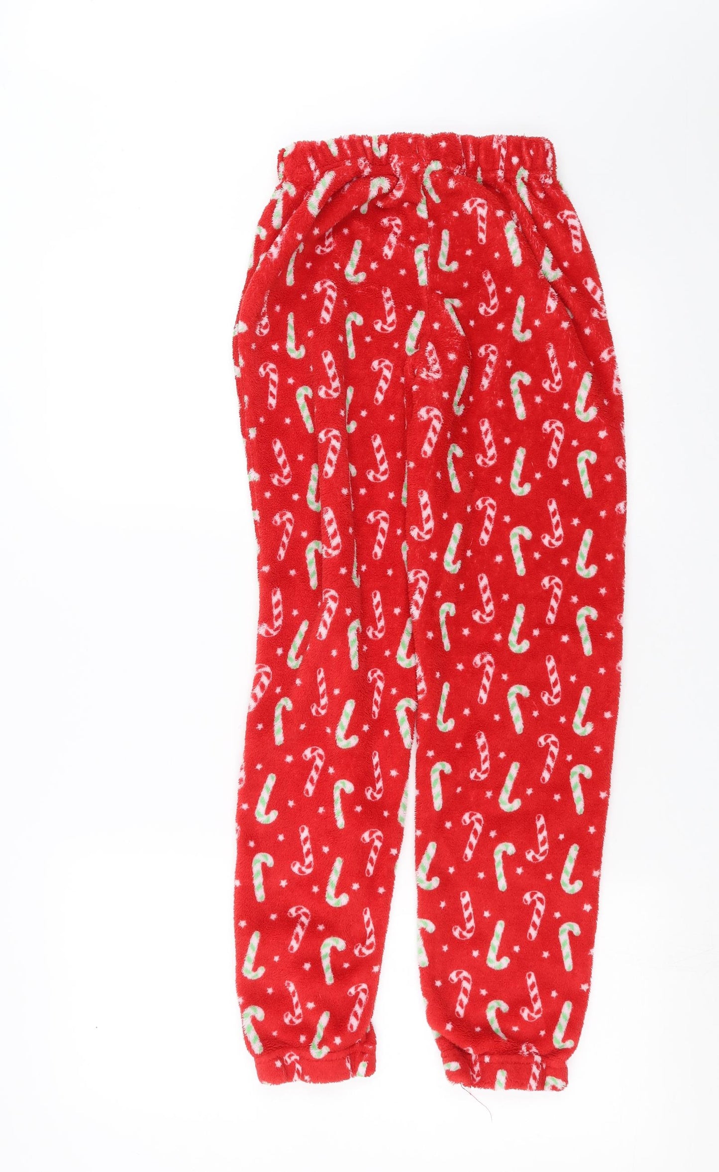 Preworn Womens Red Solid Fleece  Pyjama Pants Size S  - 23in waist