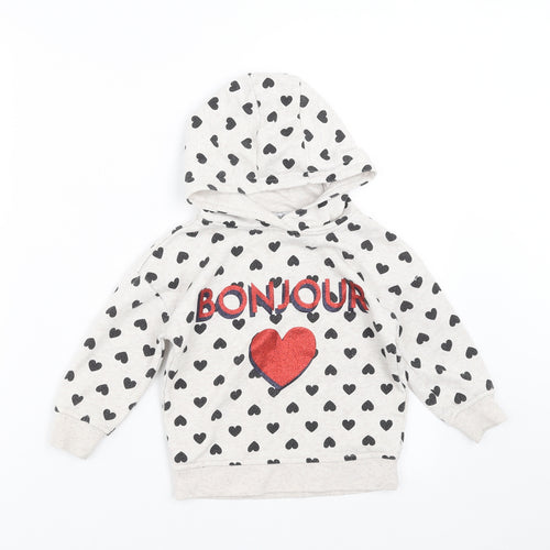 Primark Girls Beige   Pullover Hoodie Size 2-3 Years  - hearts, bonjour