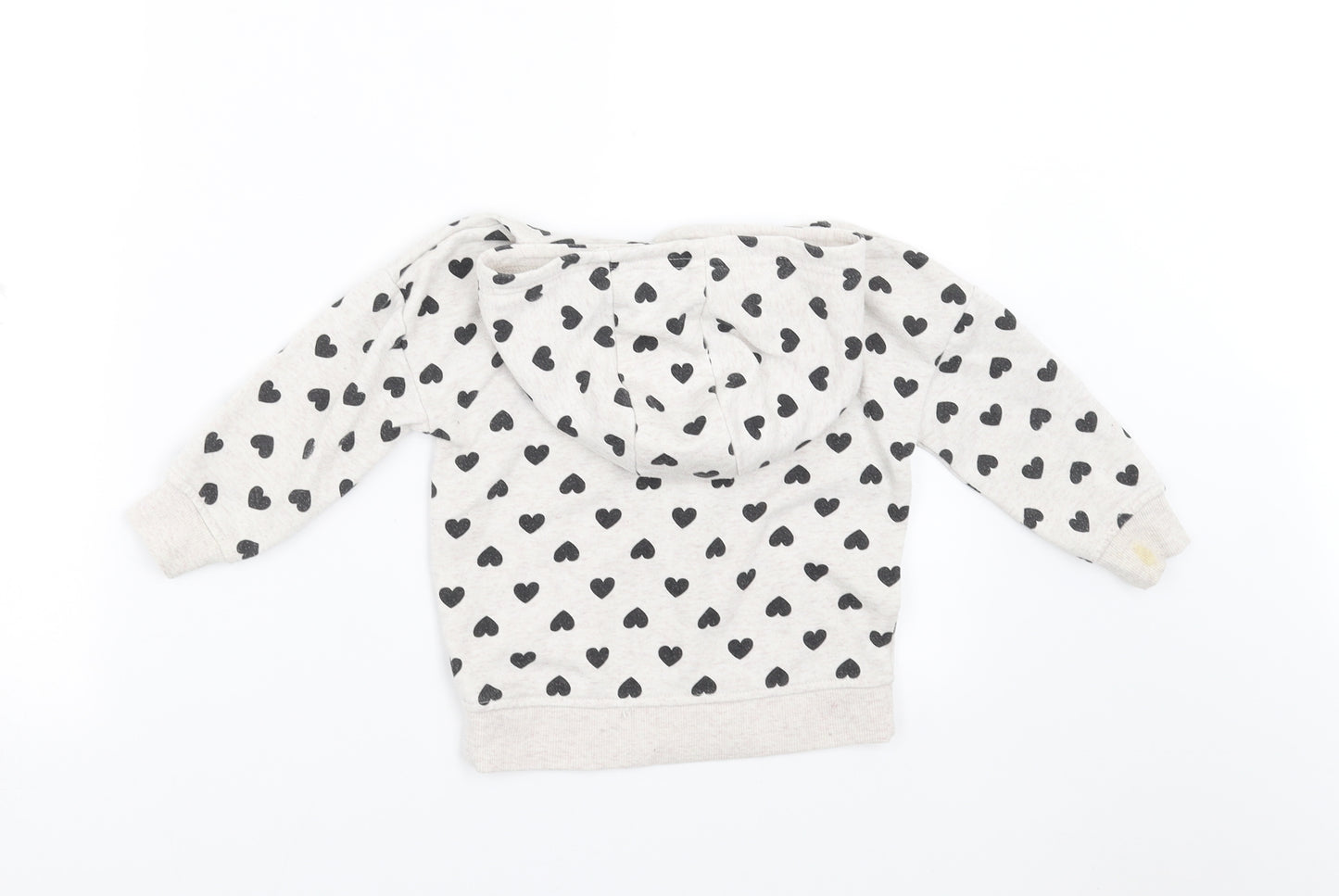 Primark Girls Beige   Pullover Hoodie Size 2-3 Years  - hearts, bonjour