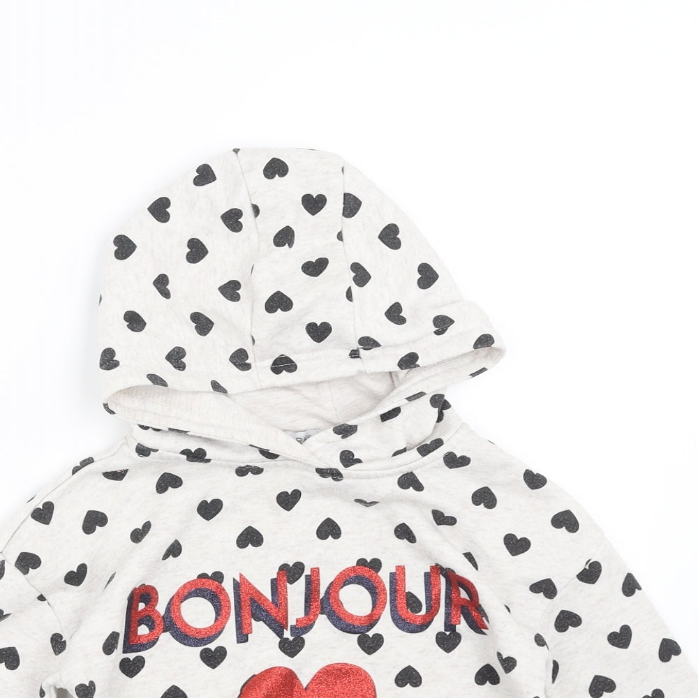 Primark Girls Beige   Pullover Hoodie Size 2-3 Years  - hearts, bonjour