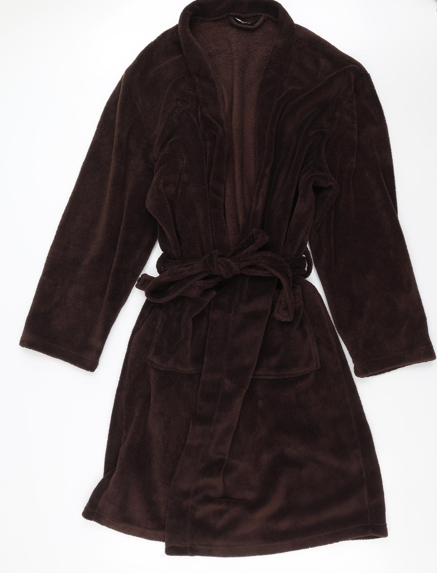 George Mens Brown Solid Fleece  Robe Size L