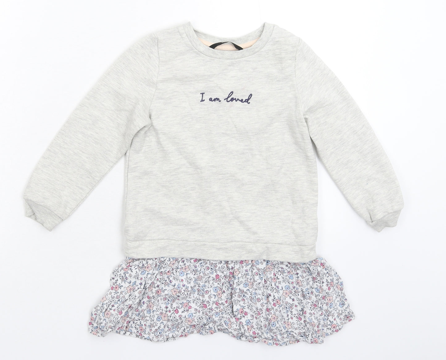 George Girls Grey Floral  Jumper Dress  Size 3-4 Years