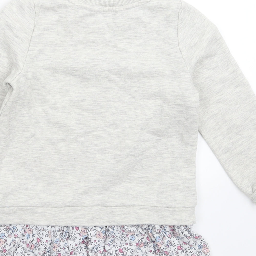 George Girls Grey Floral  Jumper Dress  Size 3-4 Years