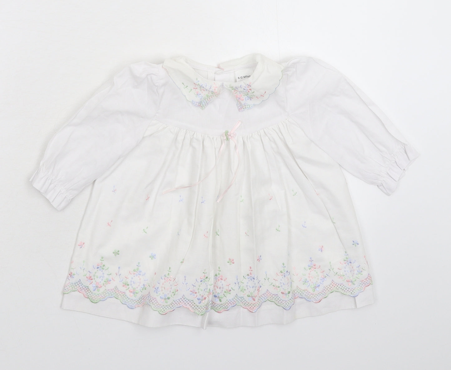 Preworn Girls White Floral  Shirt Dress  Size 6-9 Months