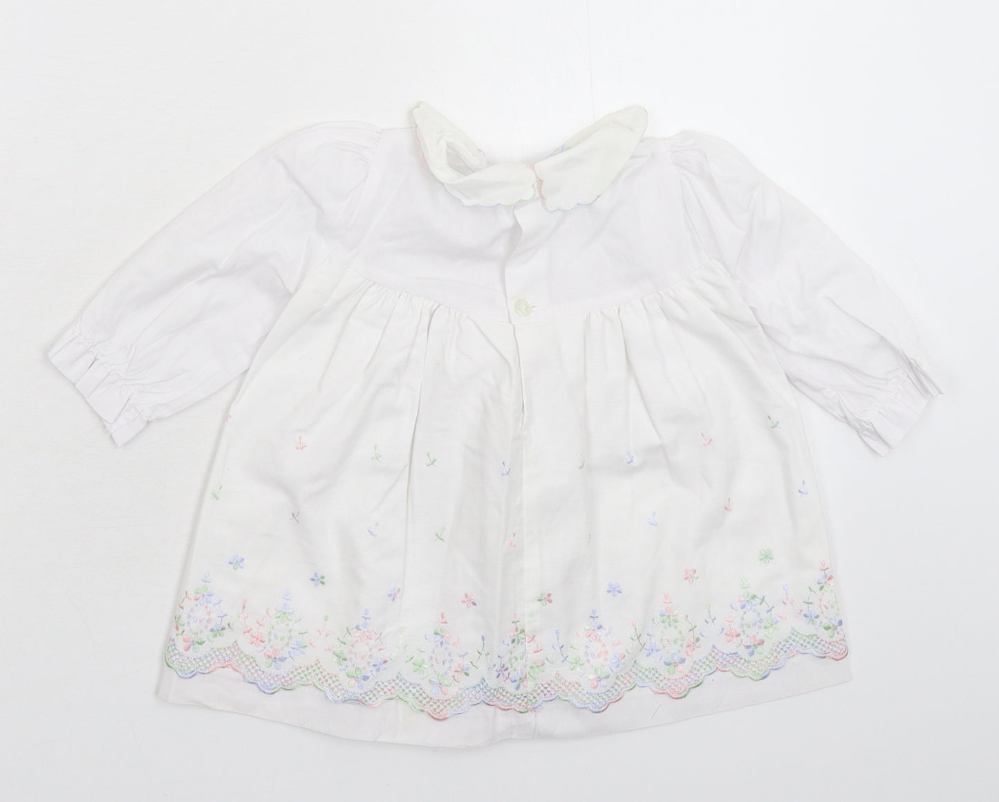 Preworn Girls White Floral  Shirt Dress  Size 6-9 Months
