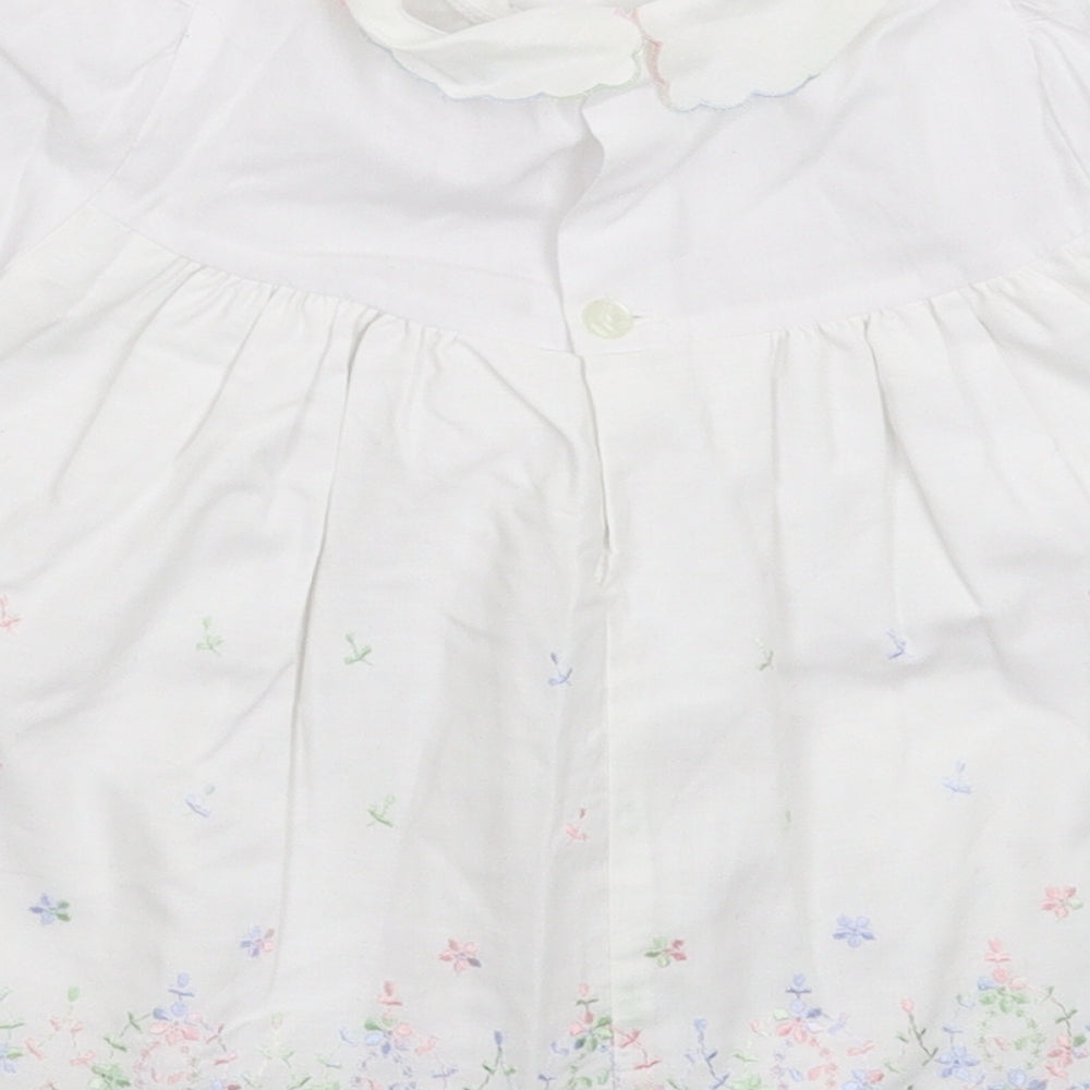 Preworn Girls White Floral  Shirt Dress  Size 6-9 Months