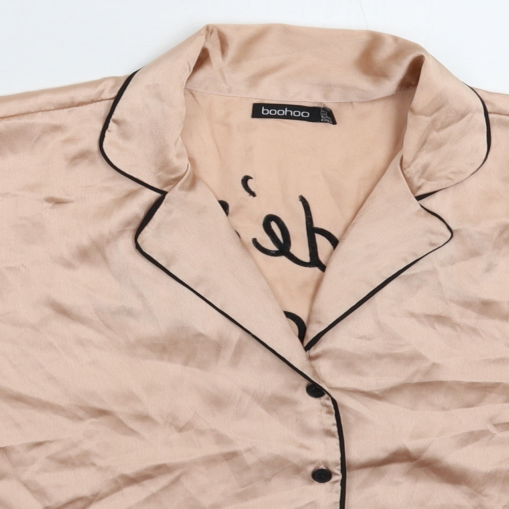 Boohoo Womens Beige Solid Satin Top Pyjama Top Size 12