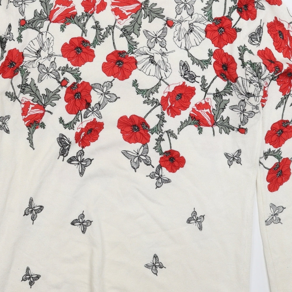 M&Co Womens White Floral Knit Pullover Jumper Size 14