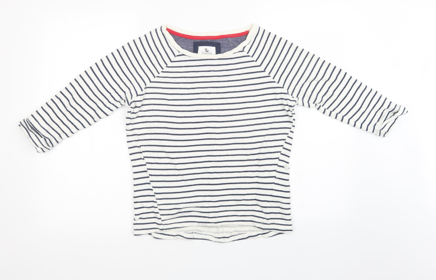 Sainsburys Womens White Striped Knit Pullover Sweatshirt Size 8