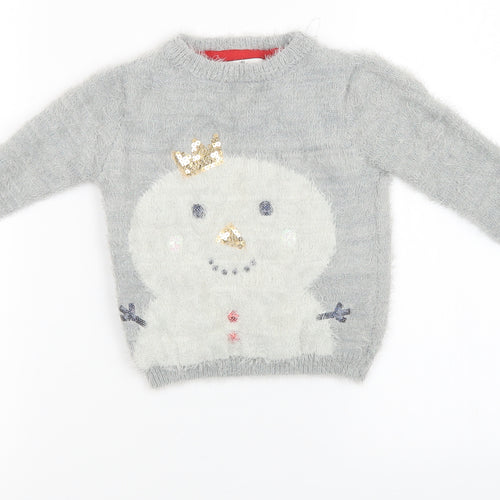 M&S kids Girls Grey  Knit Pullover Sweatshirt Size 2 Years  - chrismas