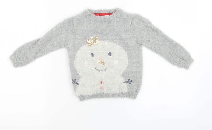 M&S kids Girls Grey  Knit Pullover Sweatshirt Size 2 Years  - chrismas
