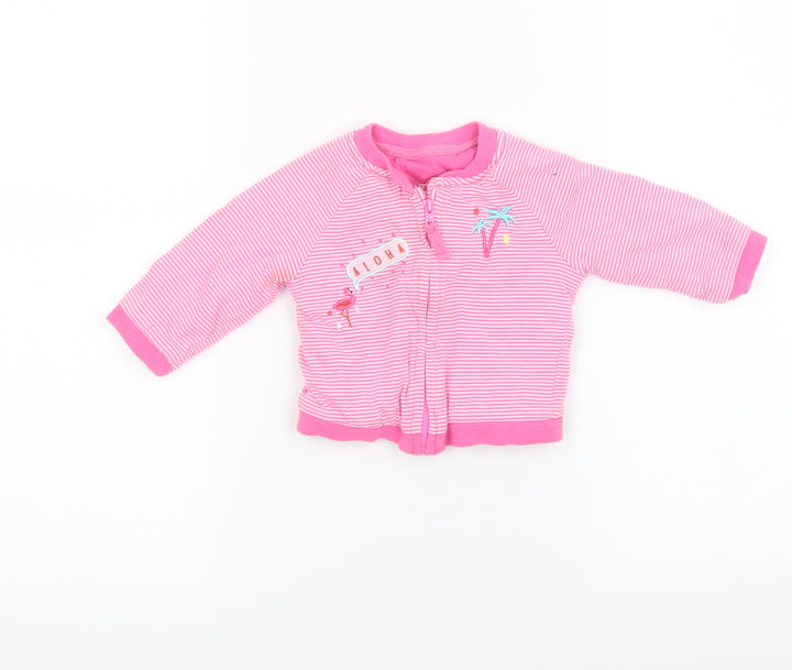 F&F Girls Pink Striped Basic Jacket Jacket Size 3-6 Months