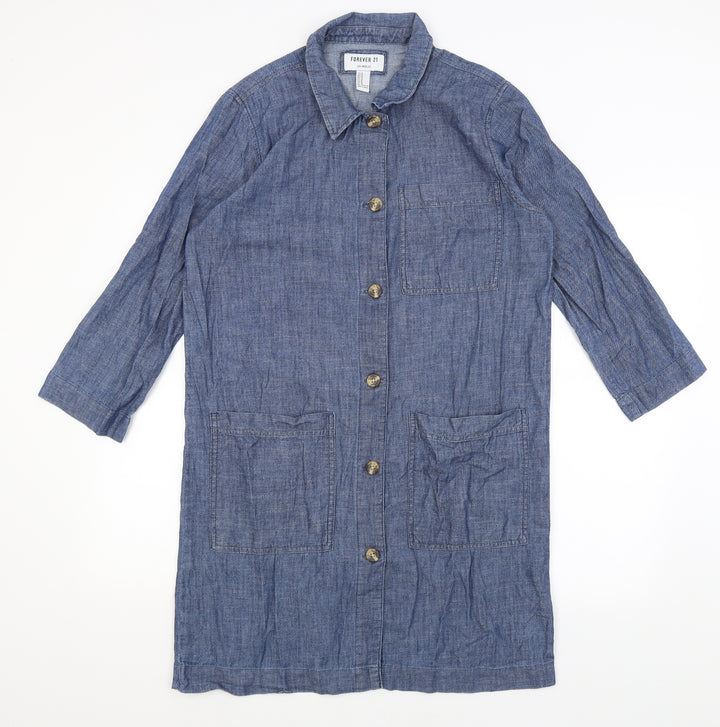 FOREVER 21 Womens Blue Shirt Dress Size M