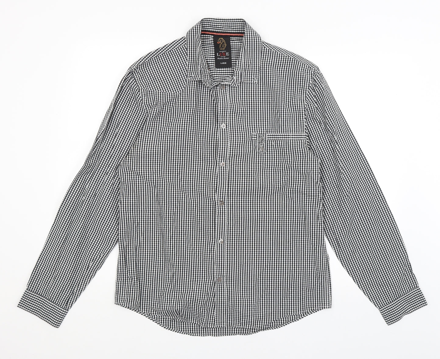 Luke Mens Black Check   Button-Up Size L