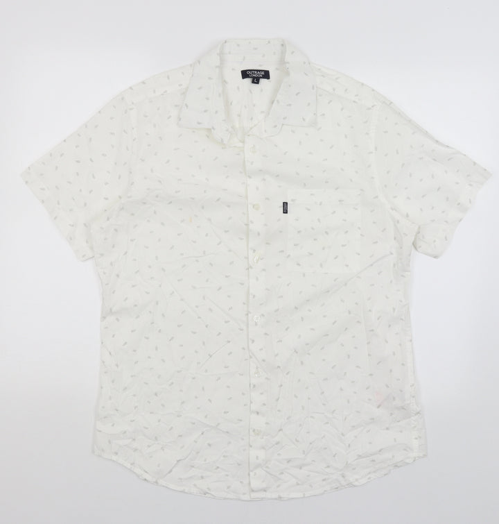 Outrage London Mens White Button-Up Size L