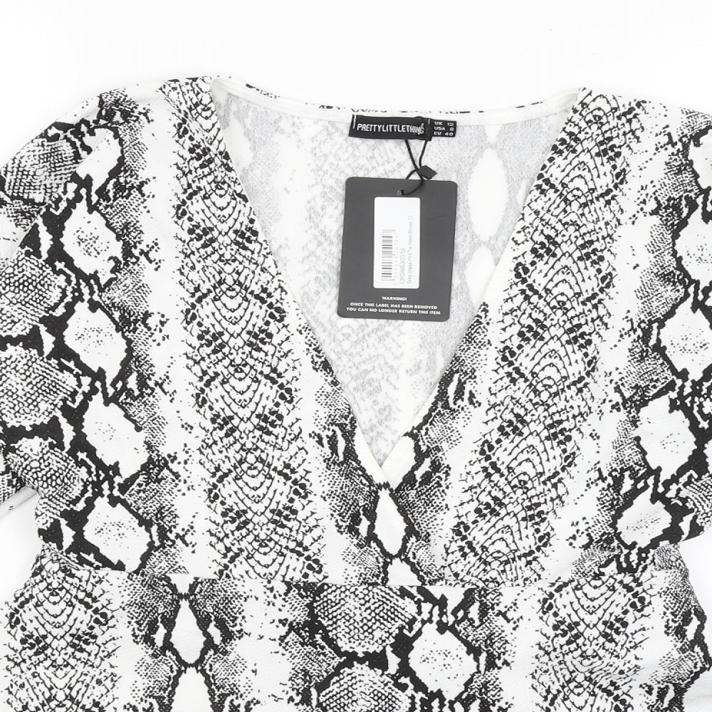 Pretty Little Thing Womens White Animal Print  Basic T-Shirt Size 12