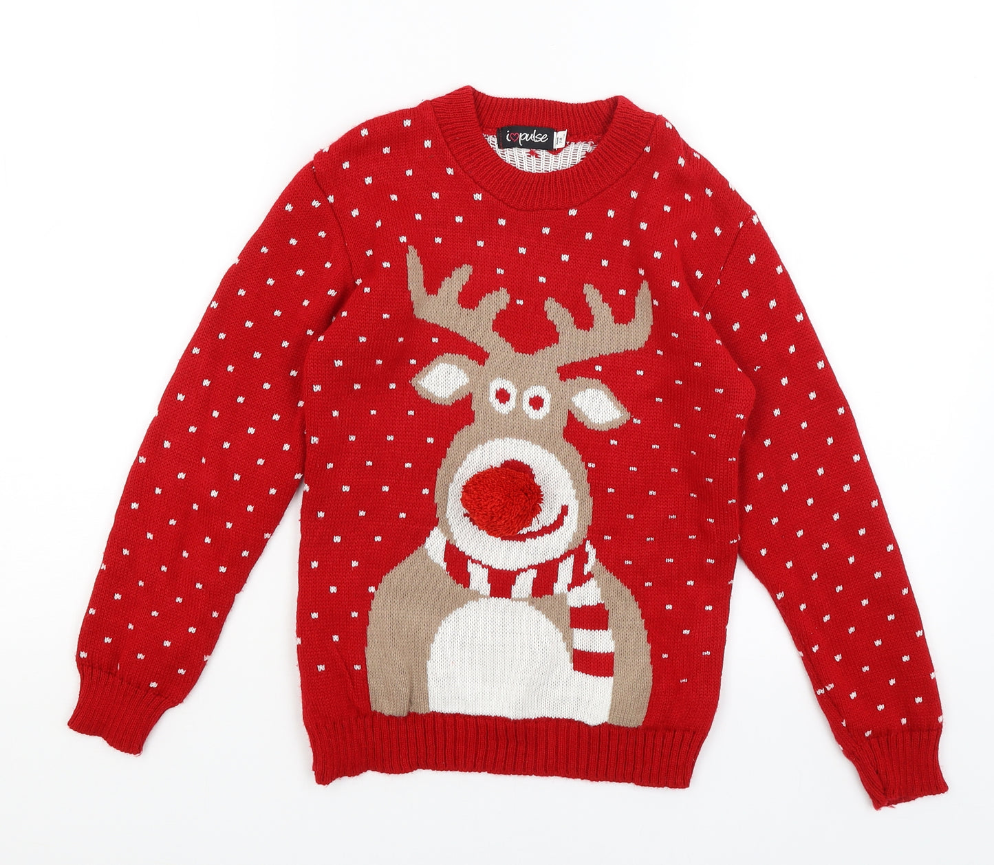 Pulse Girls Red   Pullover Jumper Size 7-8 Years  - Reindeer